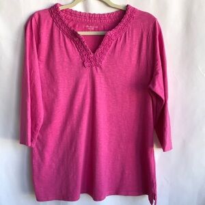Coldwater Creek pink embellished V-neck 3/4-sleeve top, size L (14)